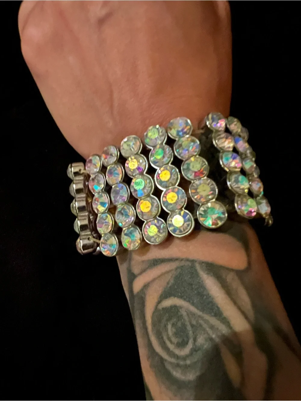 Aurora Crystal Stretch Bracelet - Iridescent Rhinestones